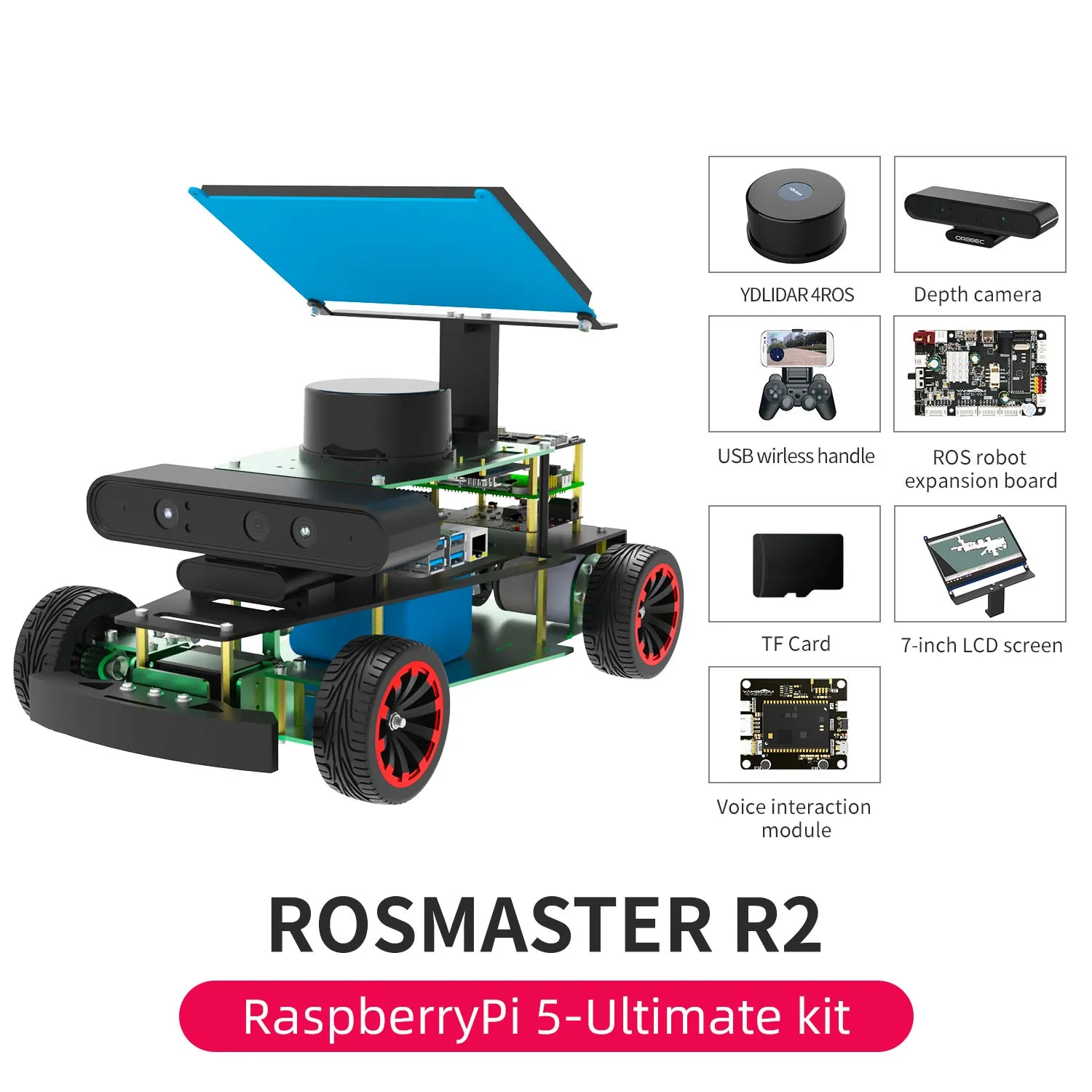 ROSMASTER R2 ROS2 Robot with Ackermann structure for Jetson NANO 4GB/Orin NANO/Orin NX/RPi 5/4B(Max Speed:1.8m/s)