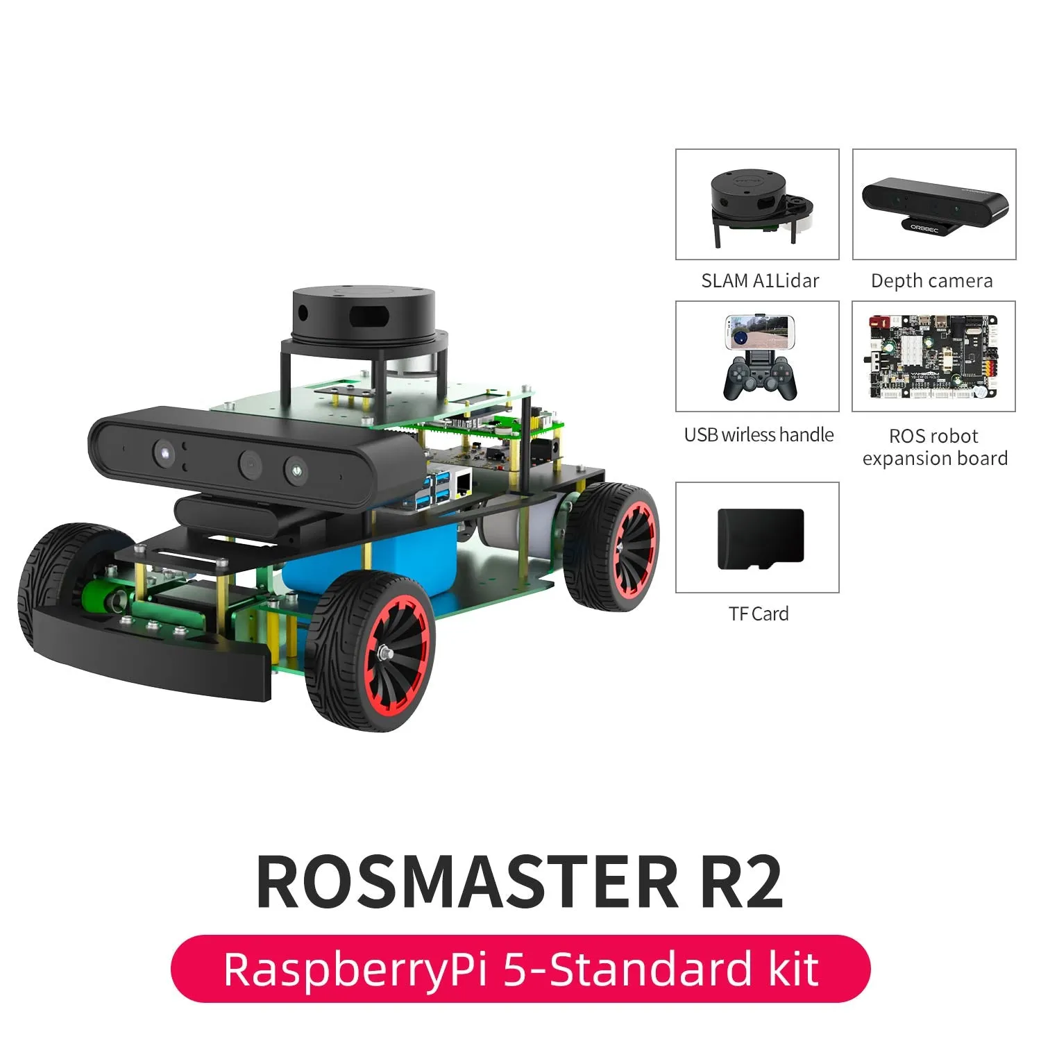 ROSMASTER R2 ROS2 Robot with Ackermann structure for Jetson NANO 4GB/Orin NANO/Orin NX/RPi 5/4B(Max Speed:1.8m/s)