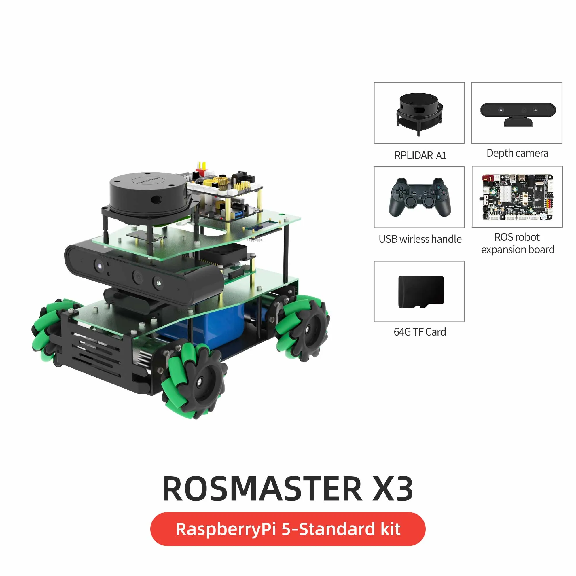 ROSMASTER X3 ROS2 Robot with Mecanum Wheel for Jetson NANO 4GB/Orin NANO/Orin NX/RaspberryPi 5