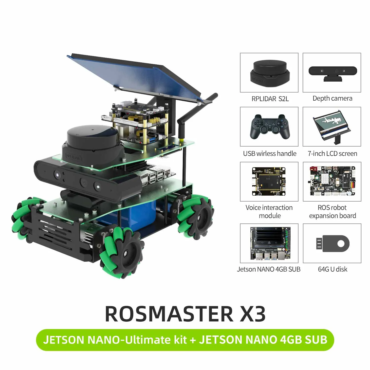 ROSMASTER X3 ROS2 Robot with Mecanum Wheel for Jetson NANO 4GB/Orin NANO/Orin NX/RaspberryPi 5