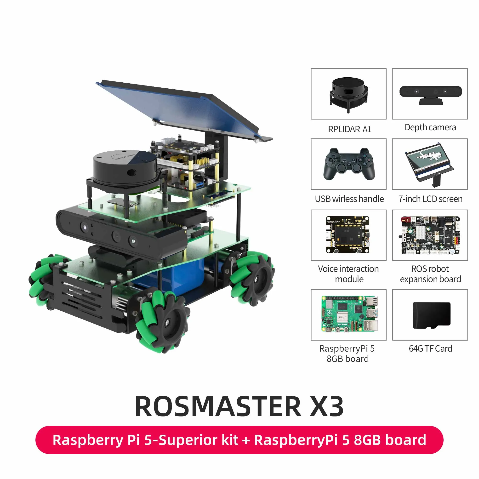 ROSMASTER X3 ROS2 Robot with Mecanum Wheel for Jetson NANO 4GB/Orin NANO/Orin NX/RaspberryPi 5