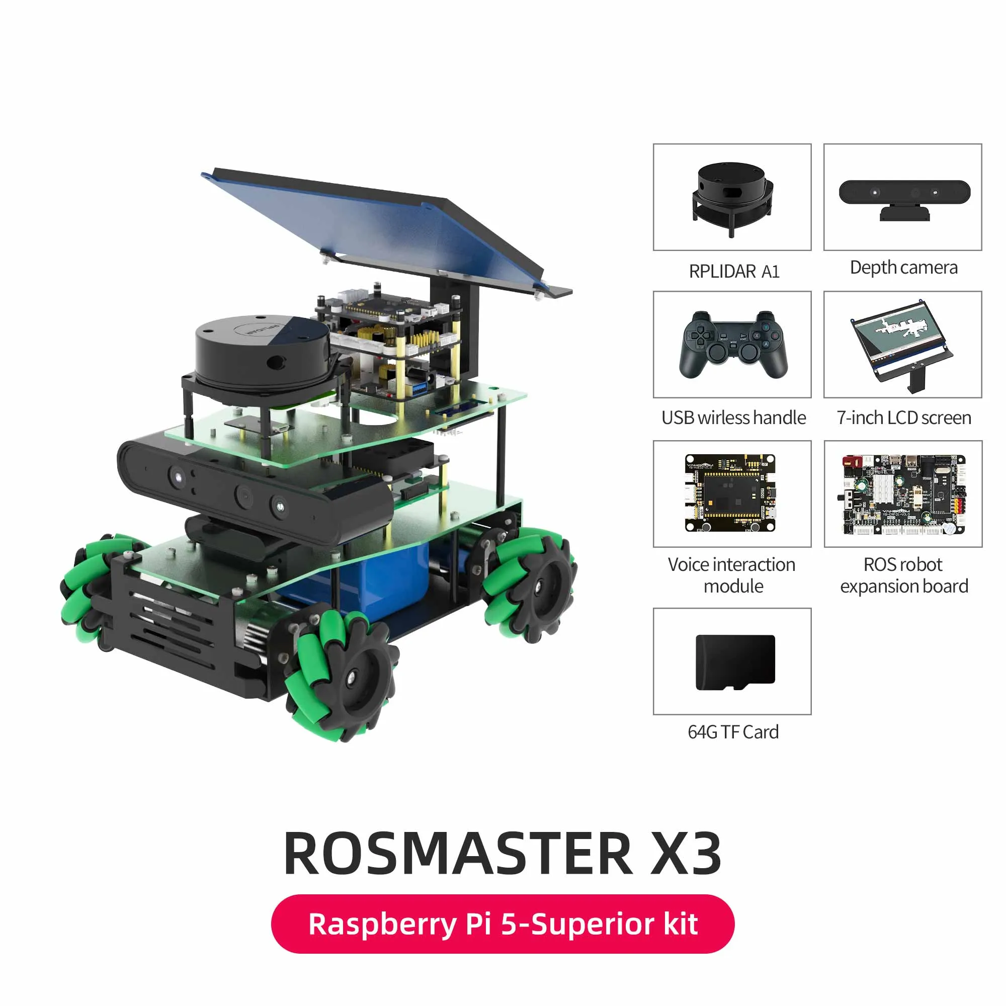 ROSMASTER X3 ROS2 Robot with Mecanum Wheel for Jetson NANO 4GB/Orin NANO/Orin NX/RaspberryPi 5