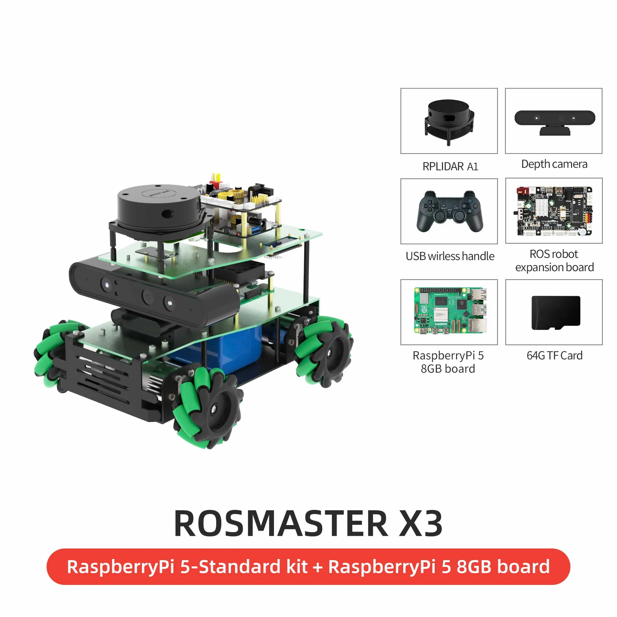 ROSMASTER X3 ROS2 Robot with Mecanum Wheel for Jetson NANO 4GB/Orin NANO/Orin NX/RaspberryPi 5