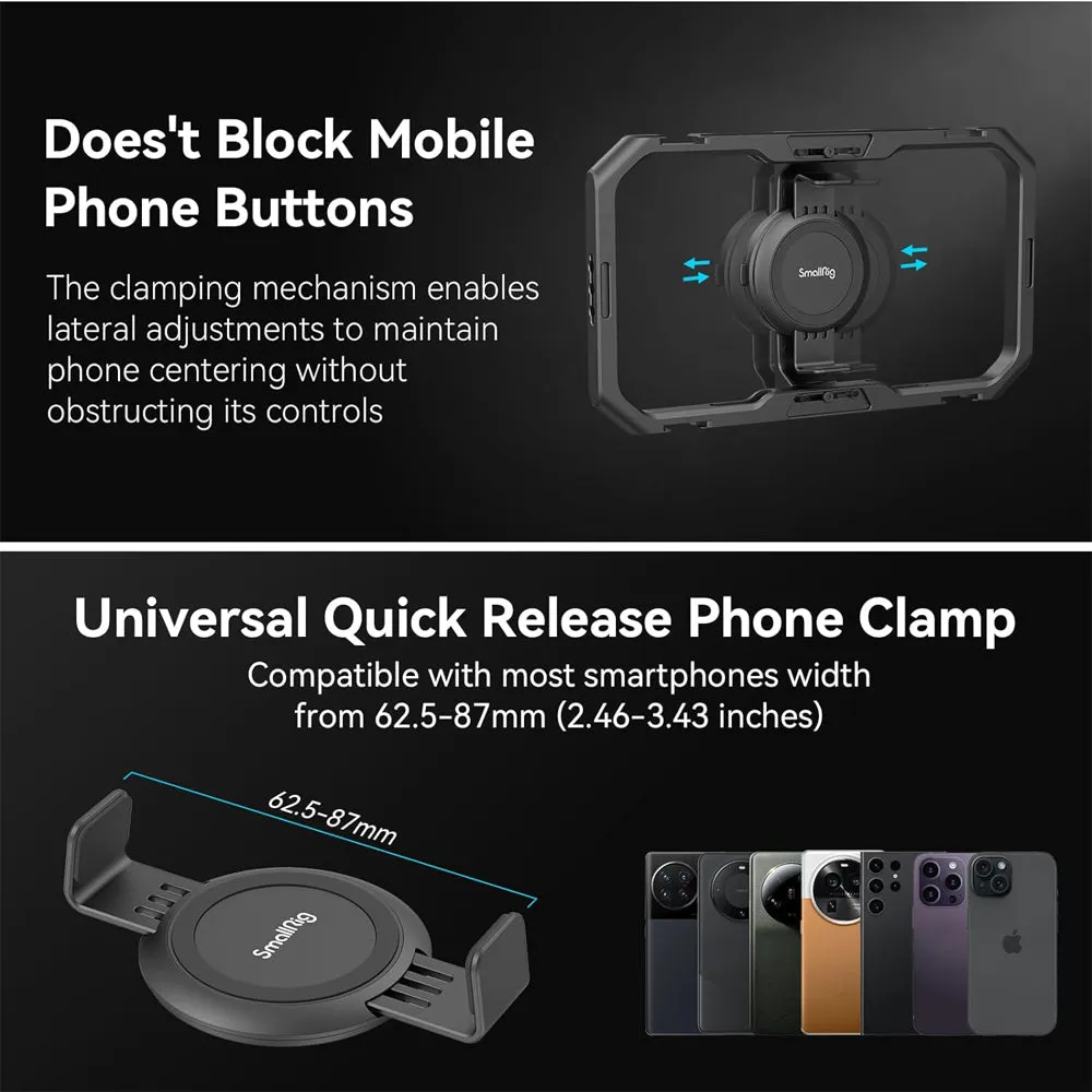 SmallRig Quick Release Universal Phone Cage for 2.5 to 3.4" Wide iPhone & Android Smartphone with 4x Cold Shoe Mounts & 12x 1/4"-20 Threaded Holes | 4299