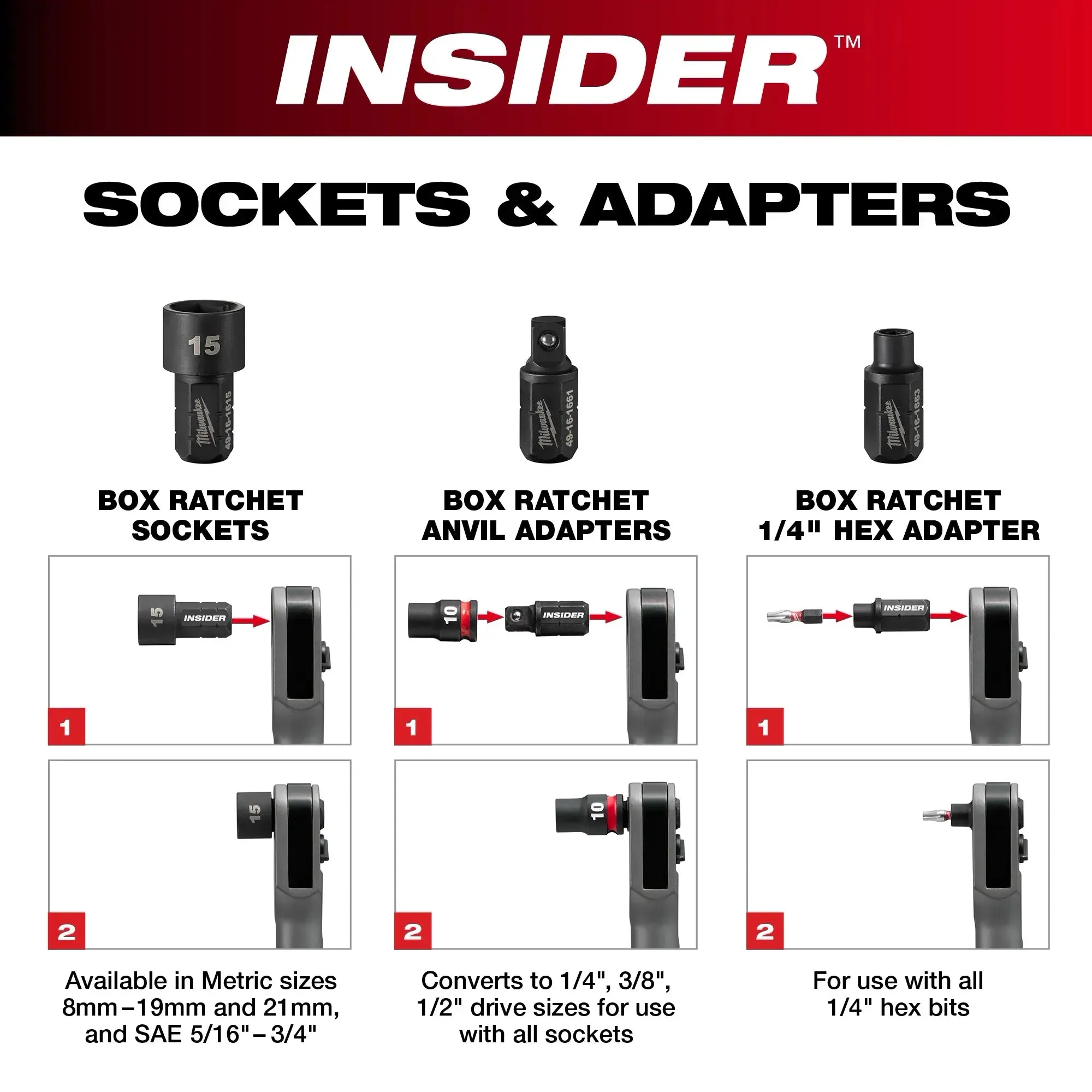 Socket Set - Milwaukee INSIDER™ Box Ratchet Socket SAE Set 8PC, 49-16-1640