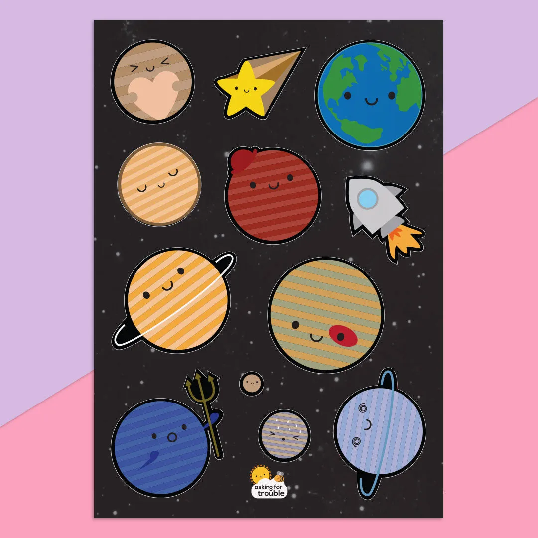 Solar System Kawaii Space Sticker Sheets