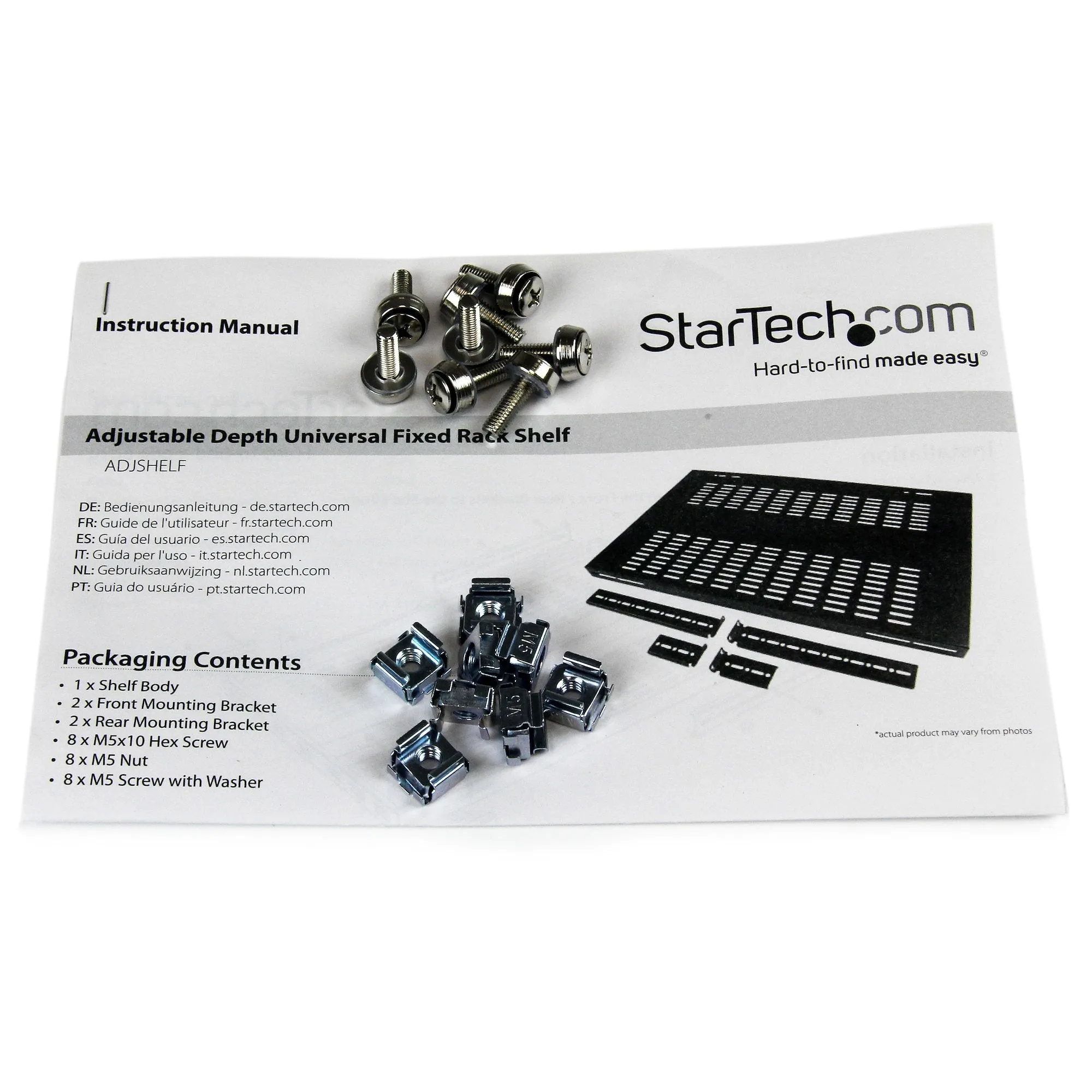 Startech.Com 1U Adjustable Vented Server Rack Mount Shelf - 175Lbs - 19.5 To 38In Deep Universal Tray For 19" Av/ Networ