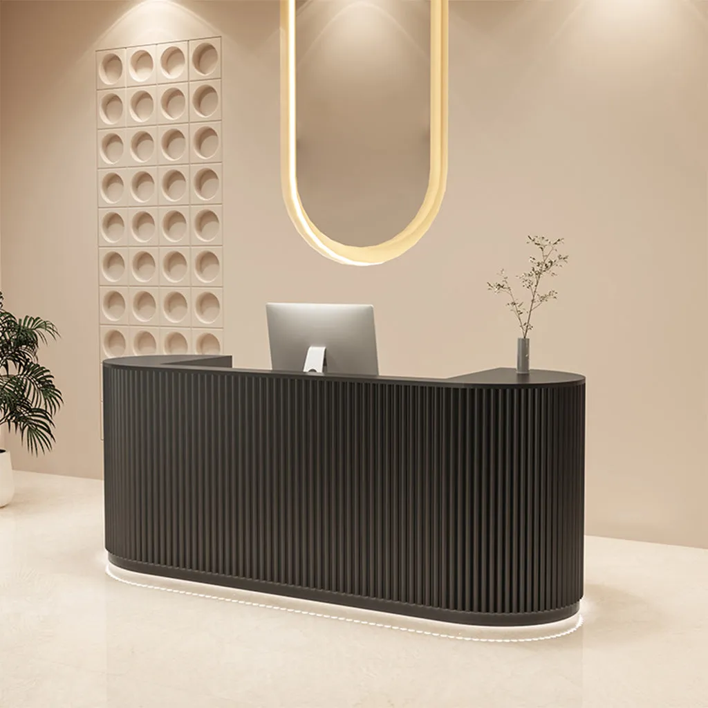 Striped Design Arc-Edge Straight Reception Desk with Keyboard Tray, Cabinets, and Drawers for Nail Salons JDT-107