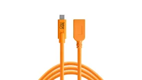 TetherPro USB-C to USB Female Adapter (extender), 15ft (4.6m), High-Visibility Orange