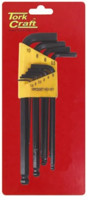 TORK CRAFT HEX KEY SET 10PC BALL POINT 1.5-10MM CARDED CR-V NT2111