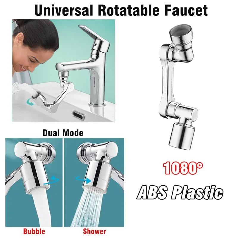 Universal 1080° Rotation Extender Faucet Aerator Plastic Tap Splash Filter Kitchen Washbasin Faucets Bubbler Nozzle Robotic Arm