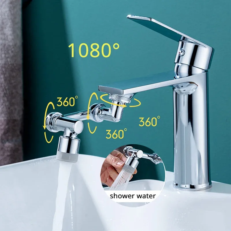 Universal 1080° Rotation Extender Faucet Aerator Plastic Tap Splash Filter Kitchen Washbasin Faucets Bubbler Nozzle Robotic Arm