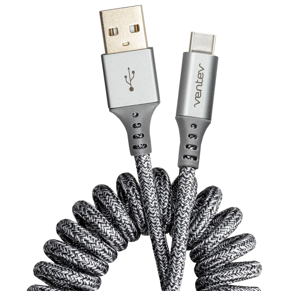 Ventev Helix USB A to USB C High Speed Travel Cable Gray by Ventev