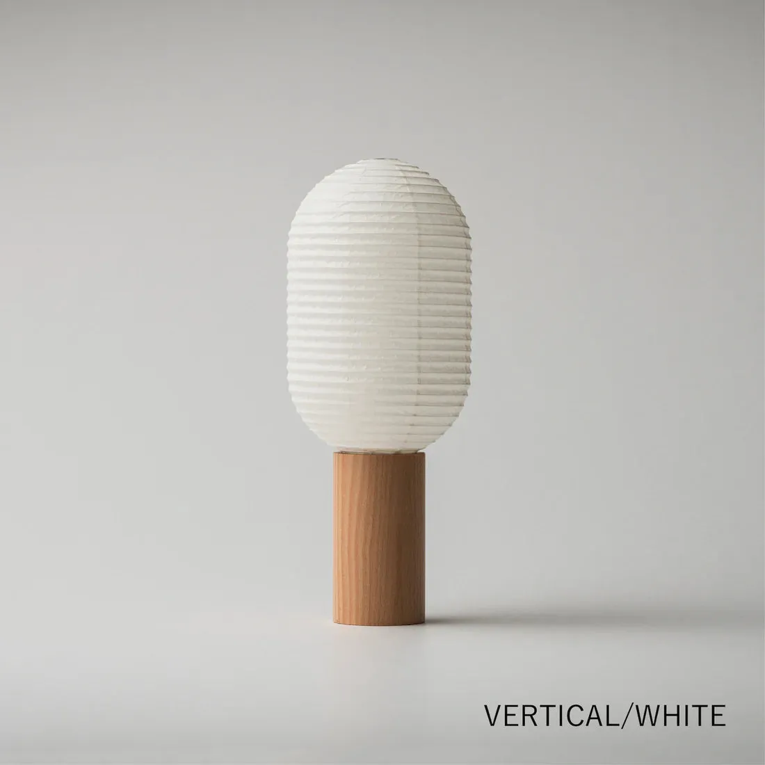 Vertical Washi-Paper Battery Torch Lamp with Ash Wood Base