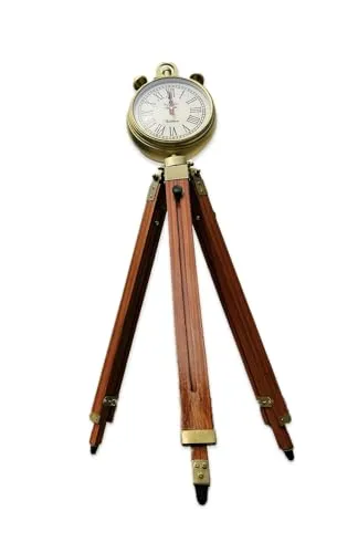 Vintage Wooden Tripod Floor Clock with Brass Finish, 40cm Height