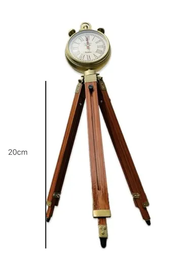 Vintage Wooden Tripod Floor Clock with Brass Finish, 40cm Height