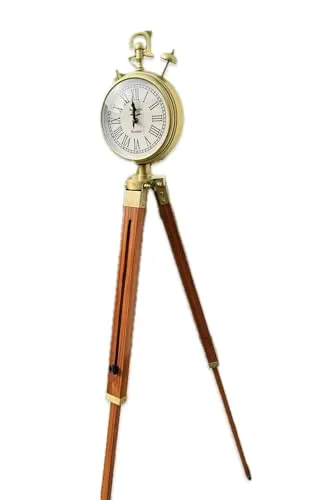 Vintage Wooden Tripod Floor Clock with Brass Finish, 40cm Height