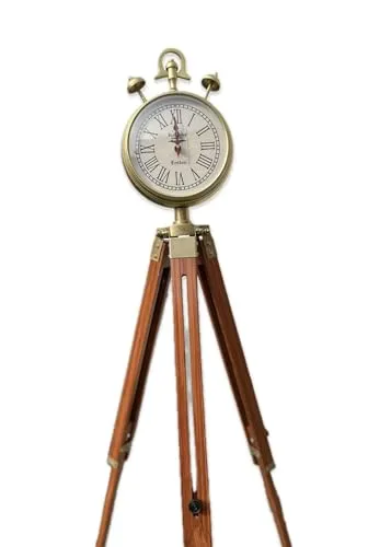 Vintage Wooden Tripod Floor Clock with Brass Finish, 40cm Height