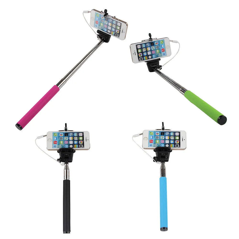 Wired Selfie Sticks Handheld Monopod Built-in Shutter Extendable  Mount Holder Photo For iPhone Samsung Smartphone Phones Camera