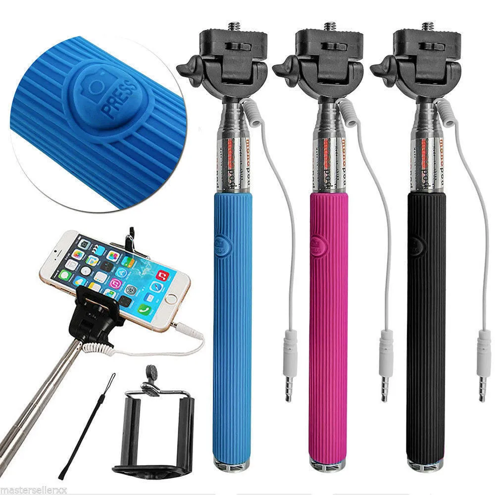 Wired Selfie Sticks Handheld Monopod Built-in Shutter Extendable  Mount Holder Photo For iPhone Samsung Smartphone Phones Camera