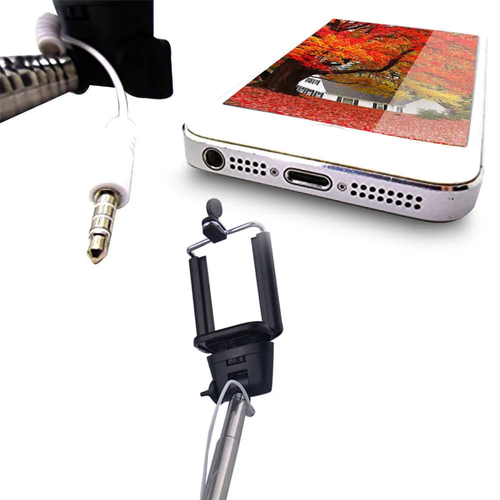 Wired Selfie Sticks Handheld Monopod Built-in Shutter Extendable  Mount Holder Photo For iPhone Samsung Smartphone Phones Camera