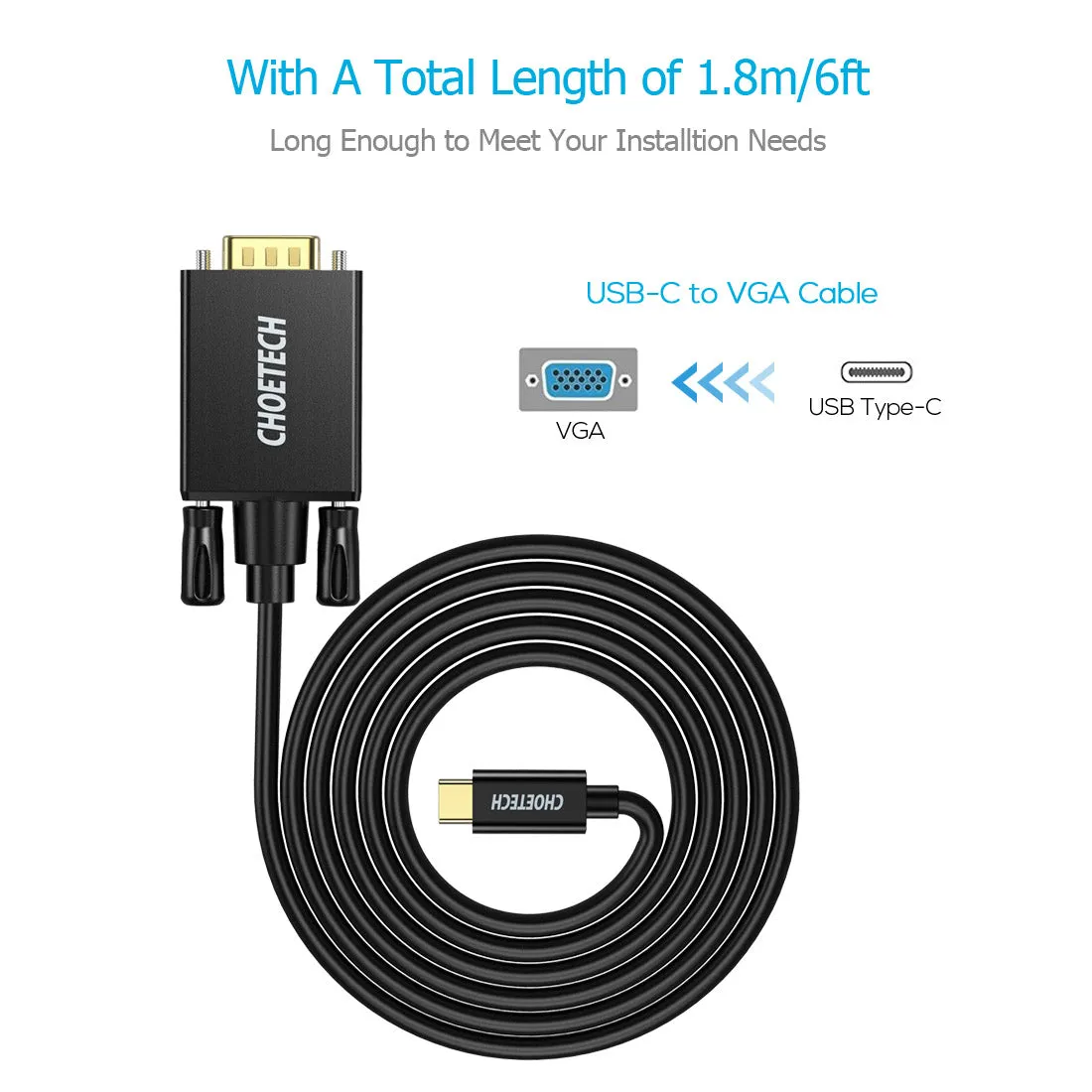 XCV-1801BK CHOETECH USB C to VGA Cable 1.8M