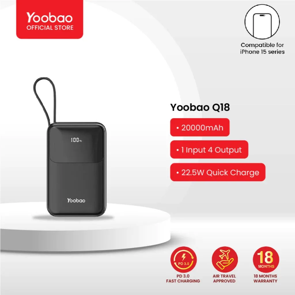 Yoobao Q18 20000mAh Powerbank Fast Charge Digital Display Replacement by Yoobao LQ20