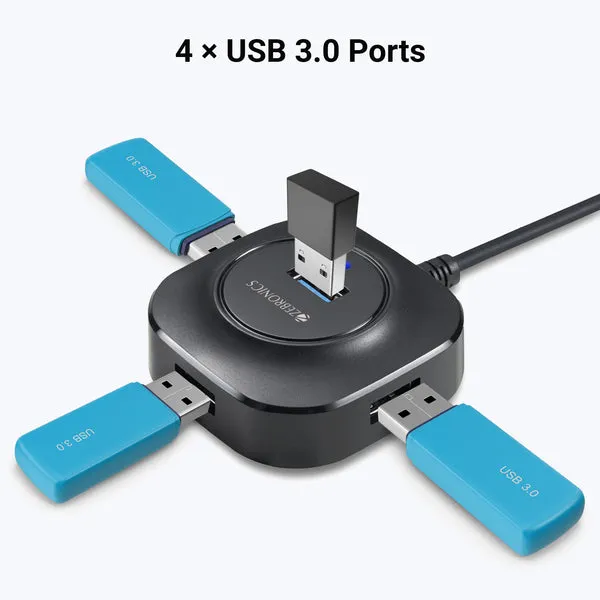 ZEBRONICS 400HB USB HUB, 4 Ports, USB 3.0, Transfer Speeds Upto 5 Gbps, Compact Design, LED Indicator, Multi OS Compatible, Micro USB (for Additional Power), Plug and Play